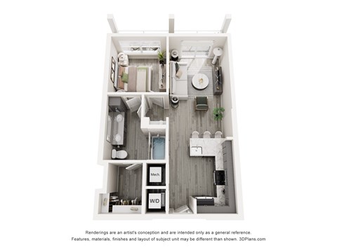 Floor plan for 1 bed, 1 bath, 675 sqft